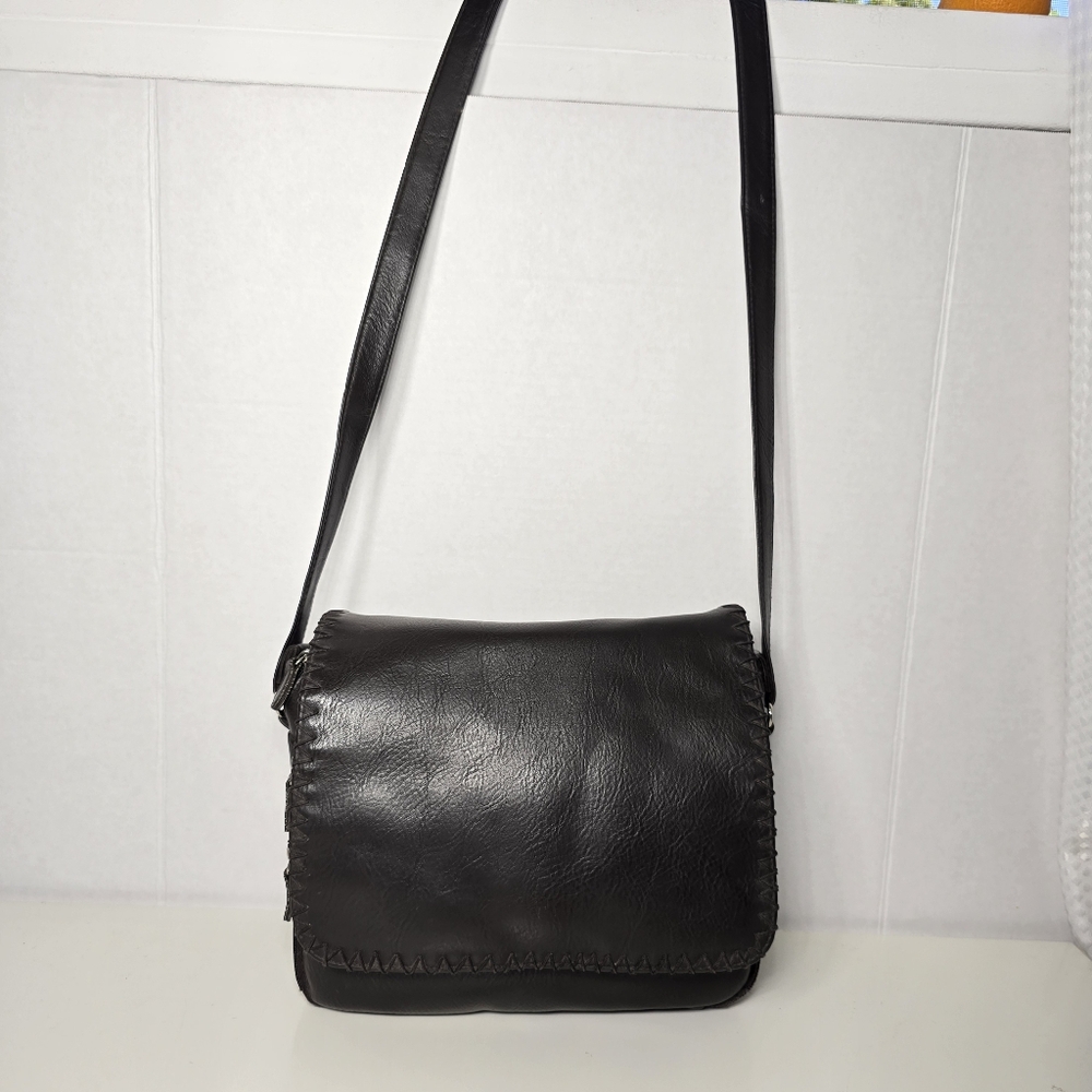 Women's Multi-Pockets Brown Faux Leather Shoulder Bag Crossbody Purse